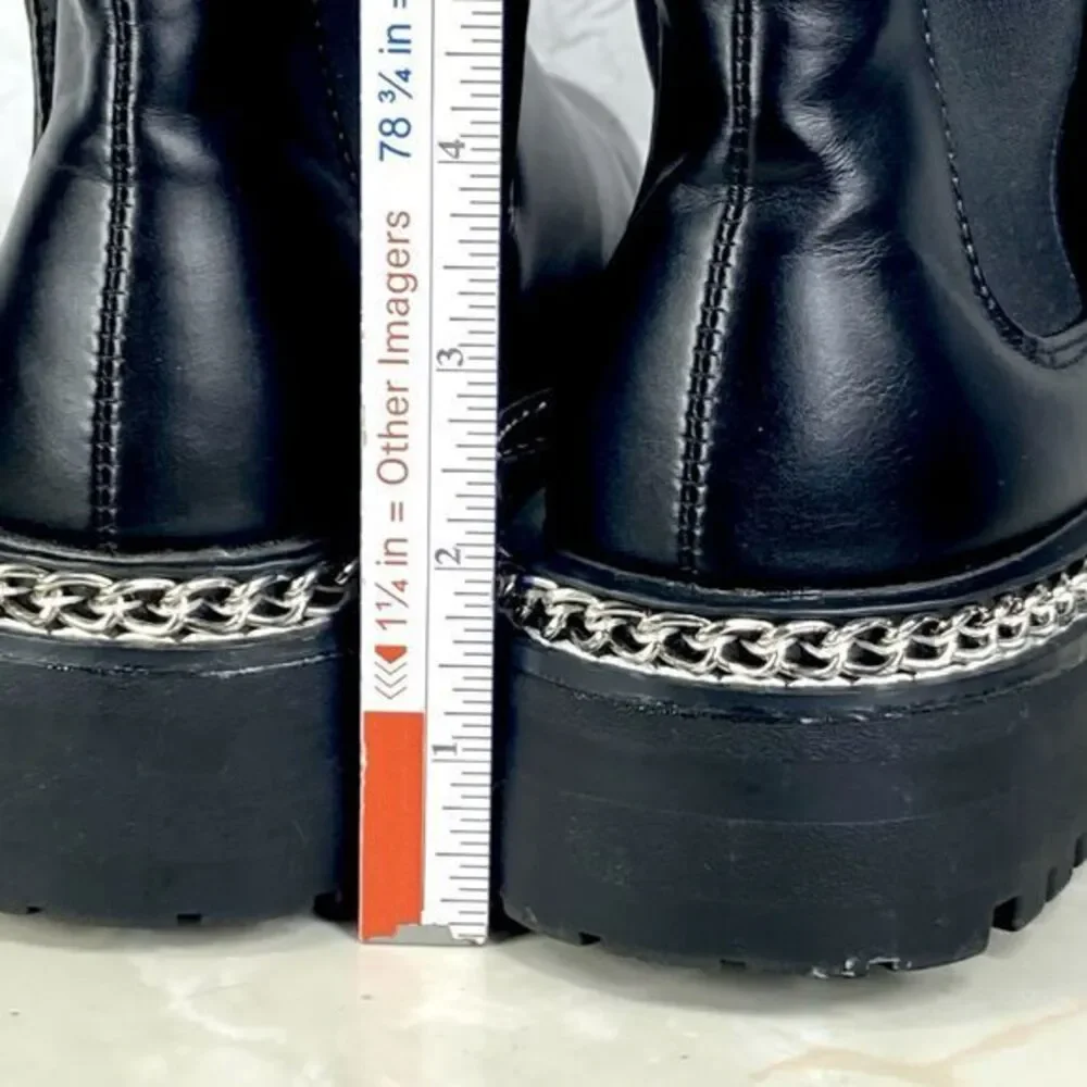 ASOS Chunky Chelsea Boots Womens 7 Black Truffle‎ Collection Faux Leather Chain